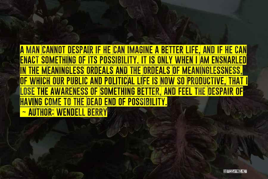 Wendell Berry Quotes: A Man Cannot Despair If He Can Imagine A Better Life, And If He Can Enact Something Of Its Possibility.