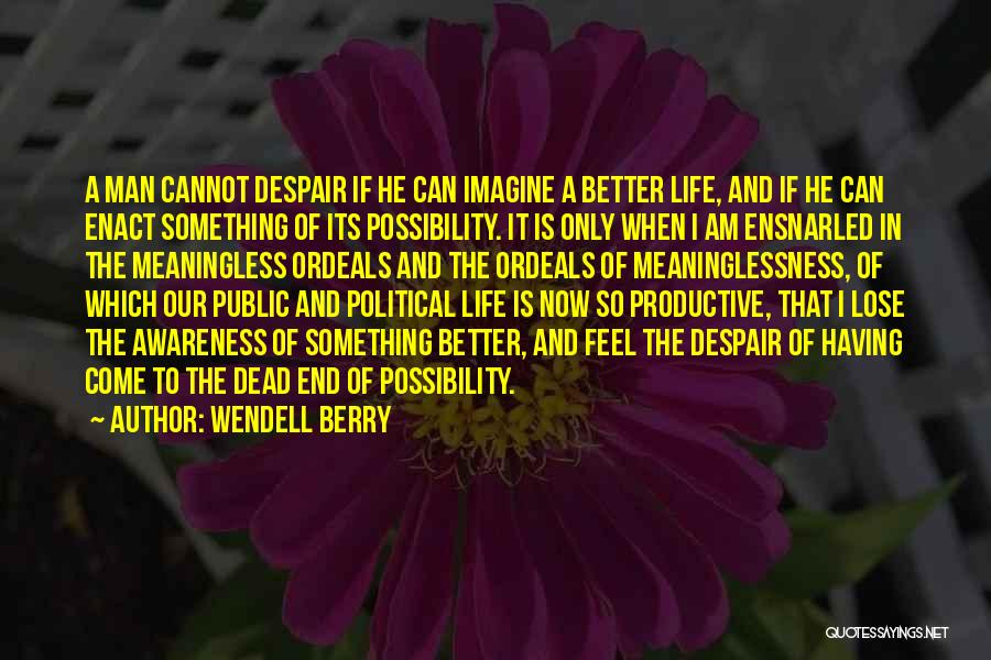 Wendell Berry Quotes: A Man Cannot Despair If He Can Imagine A Better Life, And If He Can Enact Something Of Its Possibility.