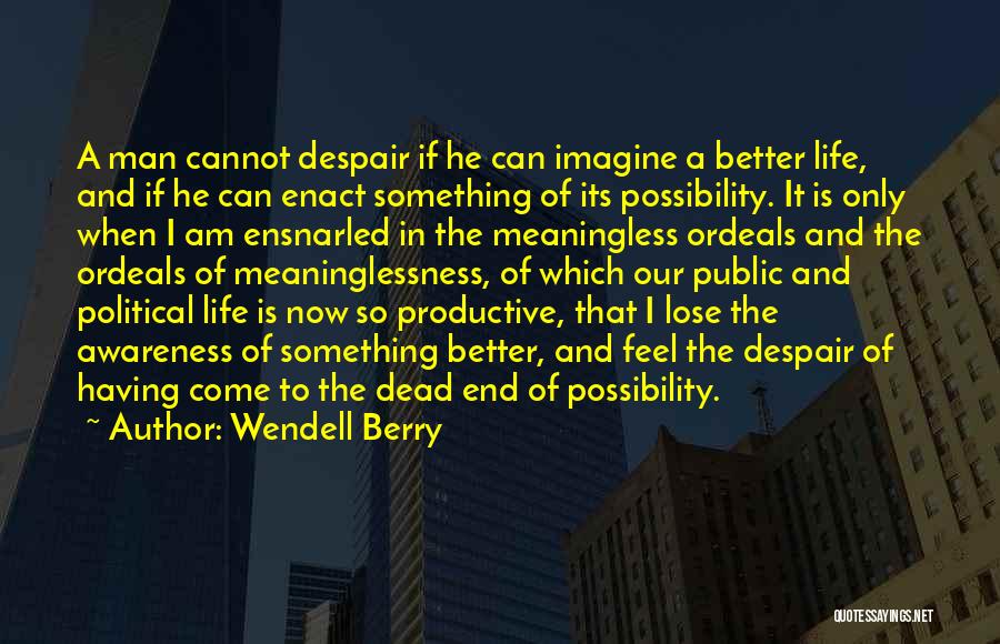 Wendell Berry Quotes: A Man Cannot Despair If He Can Imagine A Better Life, And If He Can Enact Something Of Its Possibility.