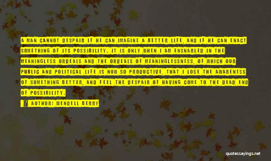 Wendell Berry Quotes: A Man Cannot Despair If He Can Imagine A Better Life, And If He Can Enact Something Of Its Possibility.