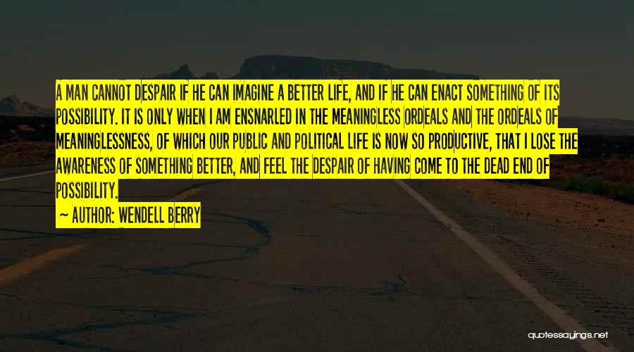 Wendell Berry Quotes: A Man Cannot Despair If He Can Imagine A Better Life, And If He Can Enact Something Of Its Possibility.