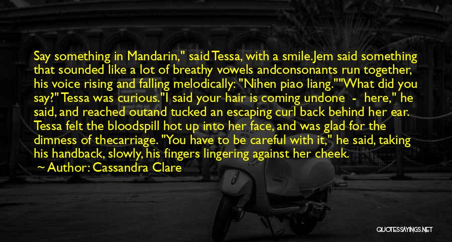 Cassandra Clare Quotes: Say Something In Mandarin, Said Tessa, With A Smile.jem Said Something That Sounded Like A Lot Of Breathy Vowels Andconsonants