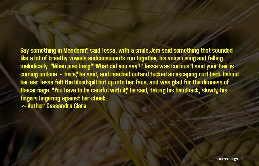 Cassandra Clare Quotes: Say Something In Mandarin, Said Tessa, With A Smile.jem Said Something That Sounded Like A Lot Of Breathy Vowels Andconsonants