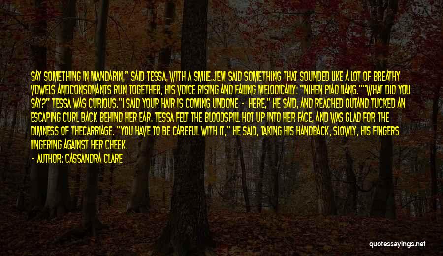 Cassandra Clare Quotes: Say Something In Mandarin, Said Tessa, With A Smile.jem Said Something That Sounded Like A Lot Of Breathy Vowels Andconsonants