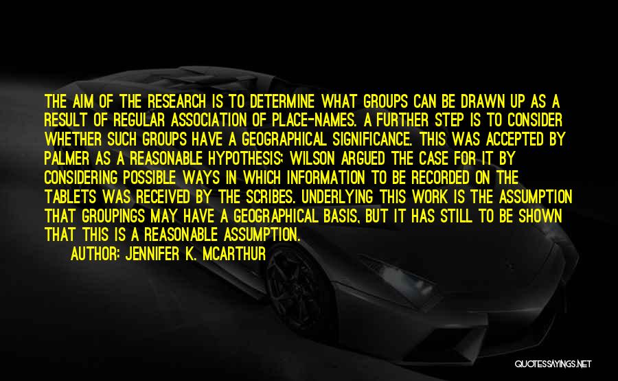 Jennifer K. McArthur Quotes: The Aim Of The Research Is To Determine What Groups Can Be Drawn Up As A Result Of Regular Association