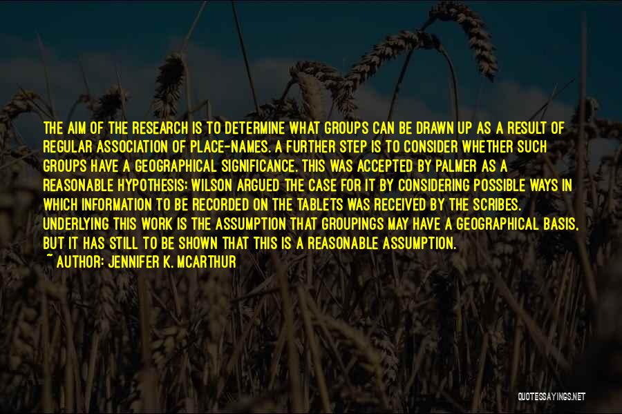 Jennifer K. McArthur Quotes: The Aim Of The Research Is To Determine What Groups Can Be Drawn Up As A Result Of Regular Association