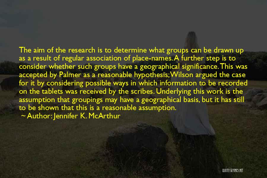 Jennifer K. McArthur Quotes: The Aim Of The Research Is To Determine What Groups Can Be Drawn Up As A Result Of Regular Association