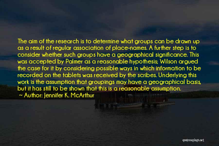 Jennifer K. McArthur Quotes: The Aim Of The Research Is To Determine What Groups Can Be Drawn Up As A Result Of Regular Association