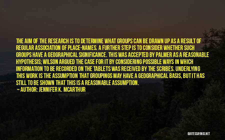 Jennifer K. McArthur Quotes: The Aim Of The Research Is To Determine What Groups Can Be Drawn Up As A Result Of Regular Association