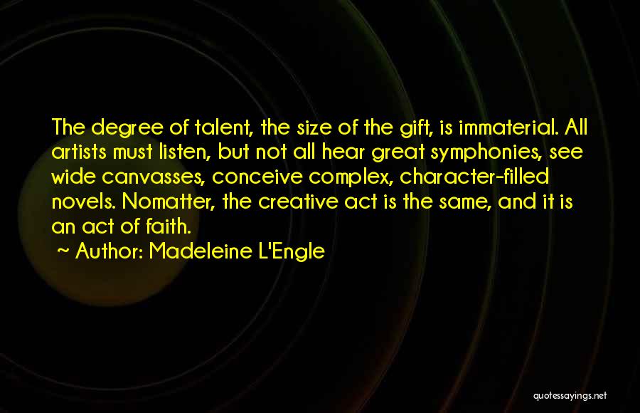 Madeleine L'Engle Quotes: The Degree Of Talent, The Size Of The Gift, Is Immaterial. All Artists Must Listen, But Not All Hear Great