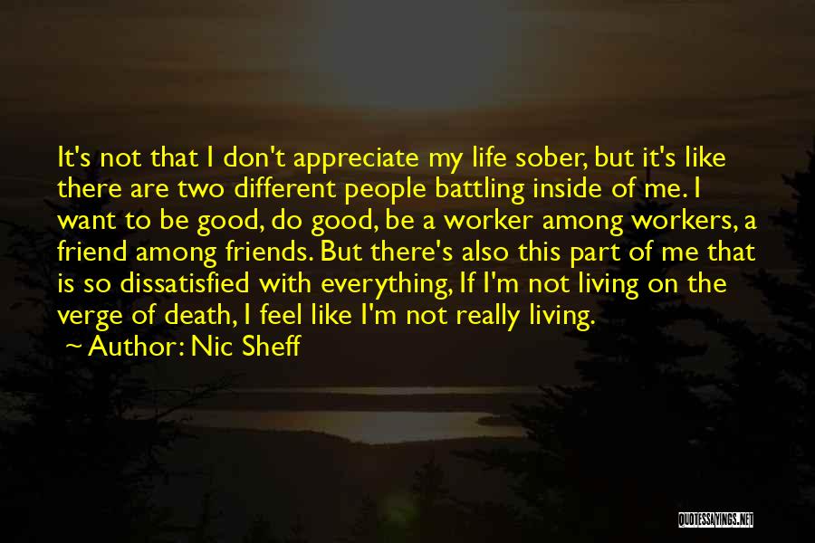 Nic Sheff Quotes: It's Not That I Don't Appreciate My Life Sober, But It's Like There Are Two Different People Battling Inside Of