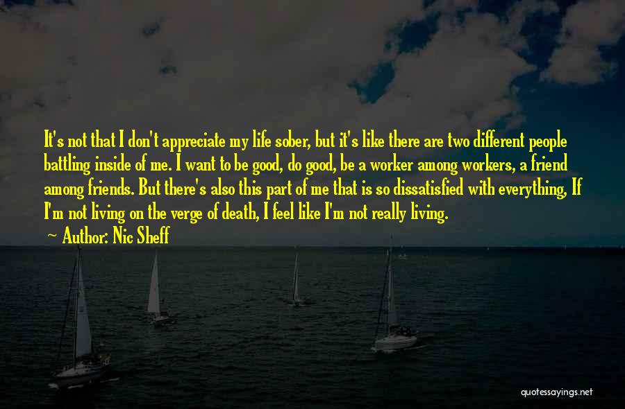 Nic Sheff Quotes: It's Not That I Don't Appreciate My Life Sober, But It's Like There Are Two Different People Battling Inside Of