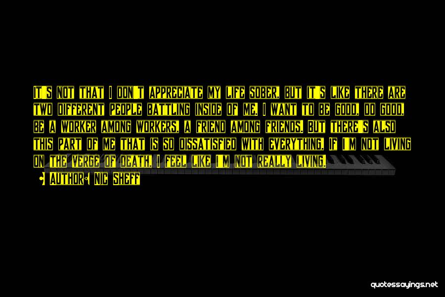 Nic Sheff Quotes: It's Not That I Don't Appreciate My Life Sober, But It's Like There Are Two Different People Battling Inside Of