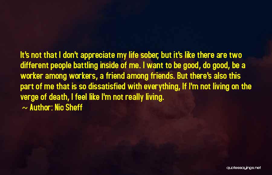 Nic Sheff Quotes: It's Not That I Don't Appreciate My Life Sober, But It's Like There Are Two Different People Battling Inside Of