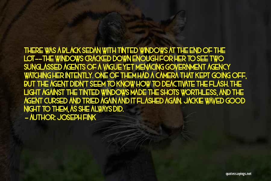 Joseph Fink Quotes: There Was A Black Sedan With Tinted Windows At The End Of The Lot--the Windows Cracked Down Enough For Her