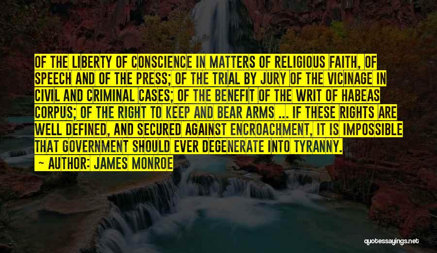 James Monroe Quotes: Of The Liberty Of Conscience In Matters Of Religious Faith, Of Speech And Of The Press; Of The Trial By