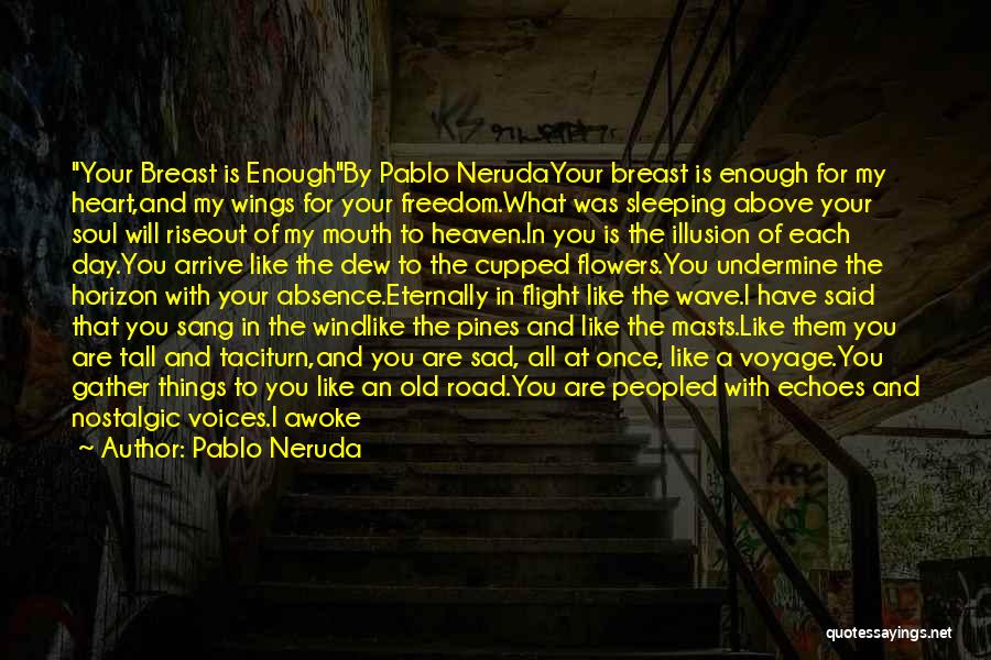 Pablo Neruda Quotes: Your Breast Is Enoughby Pablo Nerudayour Breast Is Enough For My Heart,and My Wings For Your Freedom.what Was Sleeping Above
