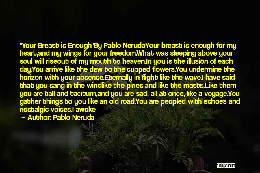 Pablo Neruda Quotes: Your Breast Is Enoughby Pablo Nerudayour Breast Is Enough For My Heart,and My Wings For Your Freedom.what Was Sleeping Above
