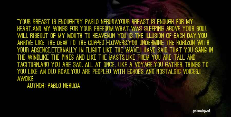 Pablo Neruda Quotes: Your Breast Is Enoughby Pablo Nerudayour Breast Is Enough For My Heart,and My Wings For Your Freedom.what Was Sleeping Above