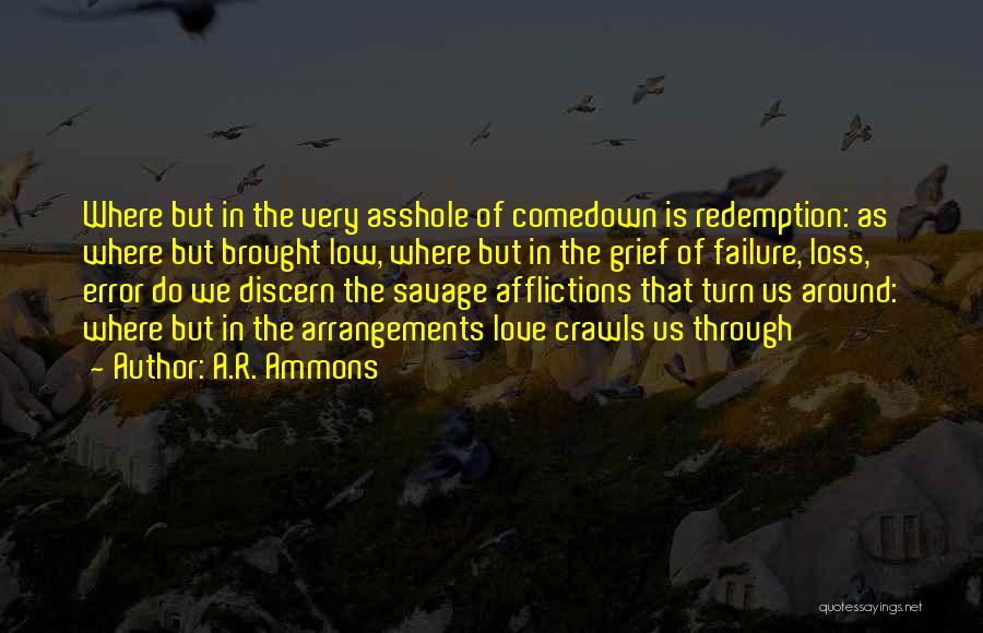 A.R. Ammons Quotes: Where But In The Very Asshole Of Comedown Is Redemption: As Where But Brought Low, Where But In The Grief