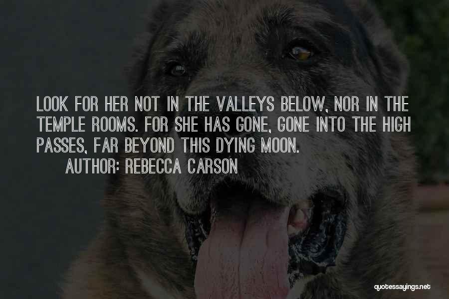 Rebecca Carson Quotes: Look For Her Not In The Valleys Below, Nor In The Temple Rooms. For She Has Gone, Gone Into The