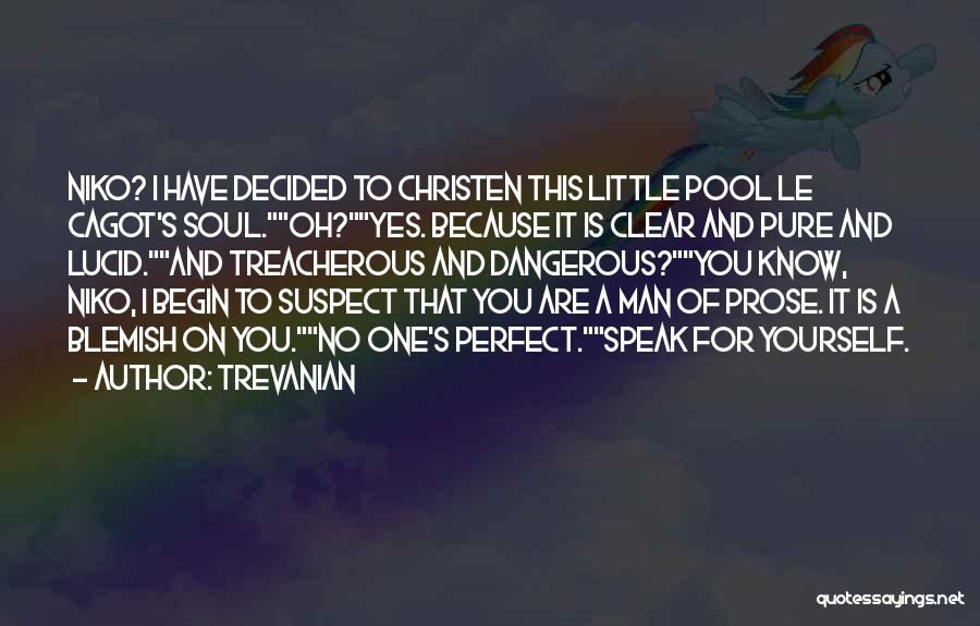 Trevanian Quotes: Niko? I Have Decided To Christen This Little Pool Le Cagot's Soul.oh?yes. Because It Is Clear And Pure And Lucid.and