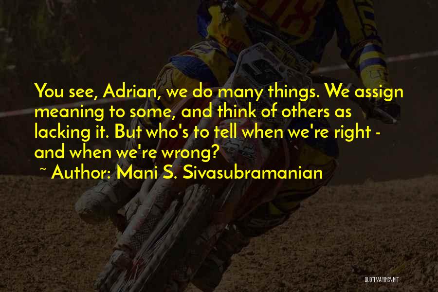 Mani S. Sivasubramanian Quotes: You See, Adrian, We Do Many Things. We Assign Meaning To Some, And Think Of Others As Lacking It. But