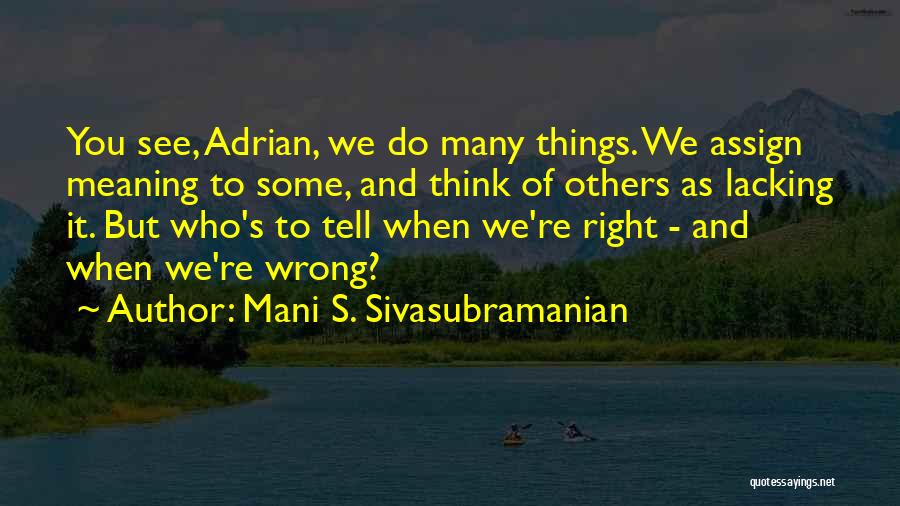 Mani S. Sivasubramanian Quotes: You See, Adrian, We Do Many Things. We Assign Meaning To Some, And Think Of Others As Lacking It. But