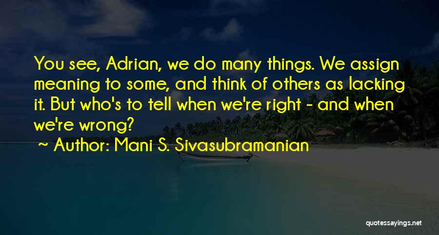 Mani S. Sivasubramanian Quotes: You See, Adrian, We Do Many Things. We Assign Meaning To Some, And Think Of Others As Lacking It. But