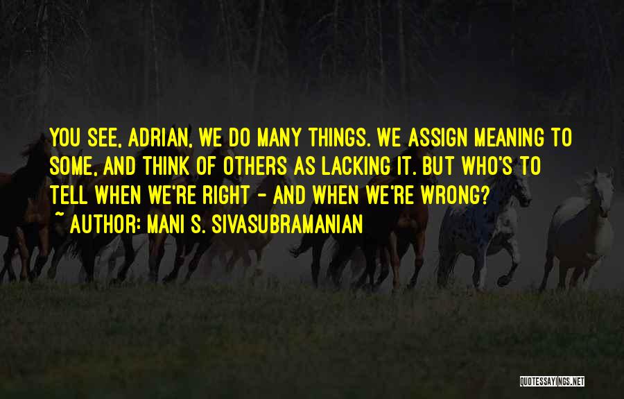 Mani S. Sivasubramanian Quotes: You See, Adrian, We Do Many Things. We Assign Meaning To Some, And Think Of Others As Lacking It. But