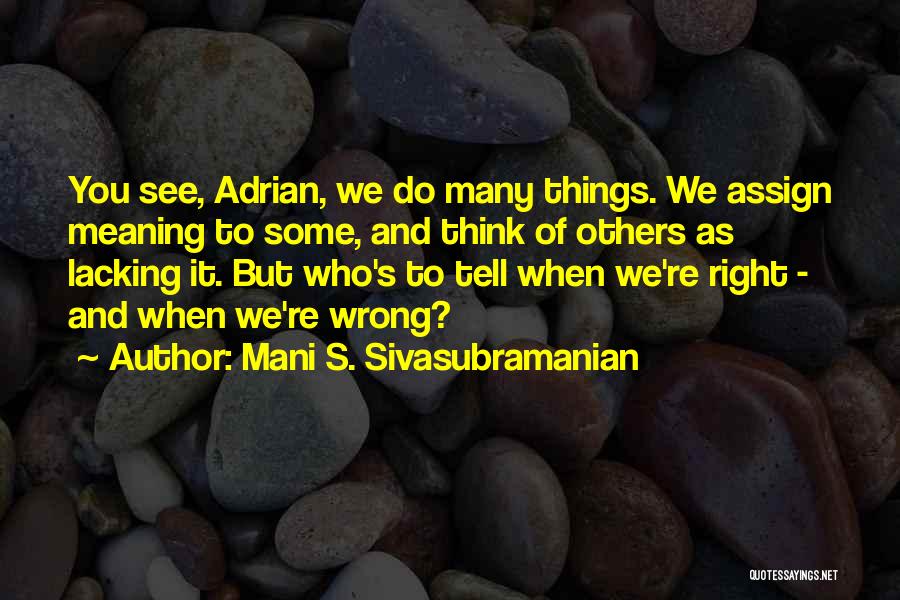 Mani S. Sivasubramanian Quotes: You See, Adrian, We Do Many Things. We Assign Meaning To Some, And Think Of Others As Lacking It. But