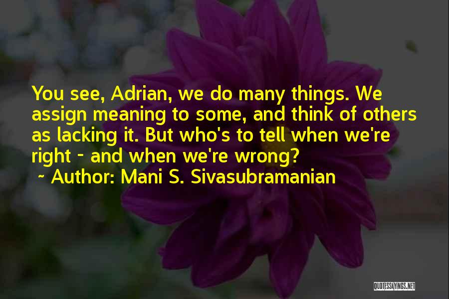 Mani S. Sivasubramanian Quotes: You See, Adrian, We Do Many Things. We Assign Meaning To Some, And Think Of Others As Lacking It. But