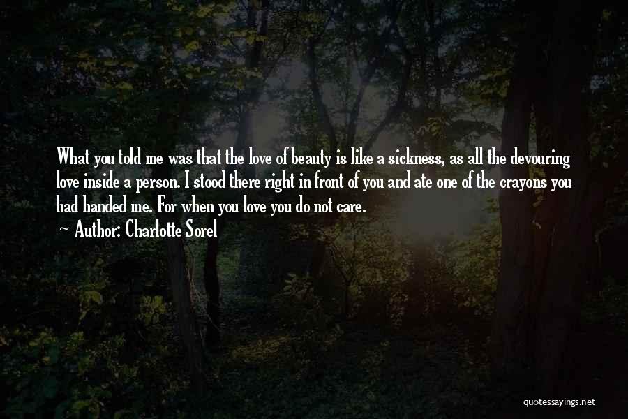 Charlotte Sorel Quotes: What You Told Me Was That The Love Of Beauty Is Like A Sickness, As All The Devouring Love Inside