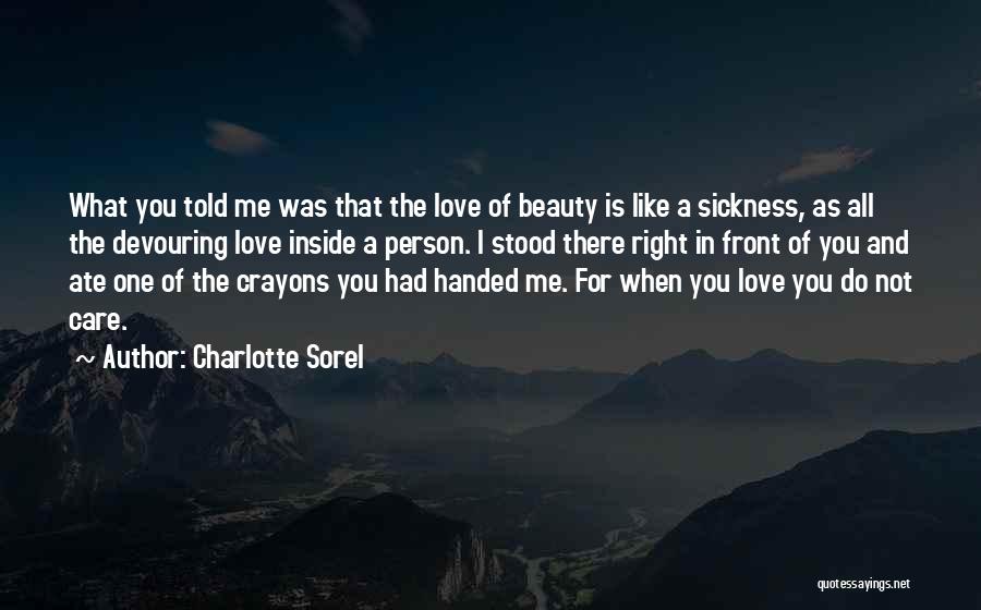 Charlotte Sorel Quotes: What You Told Me Was That The Love Of Beauty Is Like A Sickness, As All The Devouring Love Inside