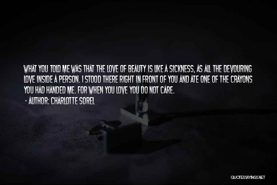 Charlotte Sorel Quotes: What You Told Me Was That The Love Of Beauty Is Like A Sickness, As All The Devouring Love Inside
