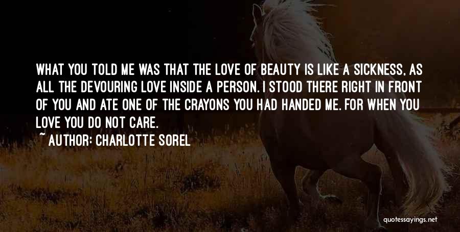 Charlotte Sorel Quotes: What You Told Me Was That The Love Of Beauty Is Like A Sickness, As All The Devouring Love Inside