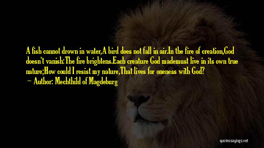 Mechthild Of Magdeburg Quotes: A Fish Cannot Drown In Water,a Bird Does Not Fall In Air.in The Fire Of Creation,god Doesn't Vanish:the Fire Brightens.each