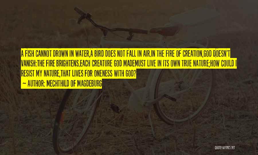 Mechthild Of Magdeburg Quotes: A Fish Cannot Drown In Water,a Bird Does Not Fall In Air.in The Fire Of Creation,god Doesn't Vanish:the Fire Brightens.each