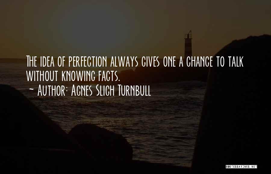 Agnes Sligh Turnbull Quotes: The Idea Of Perfection Always Gives One A Chance To Talk Without Knowing Facts.