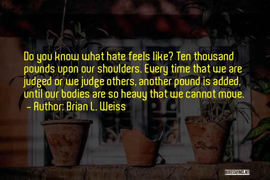 Brian L. Weiss Quotes: Do You Know What Hate Feels Like? Ten Thousand Pounds Upon Our Shoulders. Every Time That We Are Judged Or