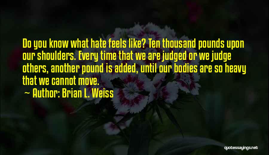 Brian L. Weiss Quotes: Do You Know What Hate Feels Like? Ten Thousand Pounds Upon Our Shoulders. Every Time That We Are Judged Or