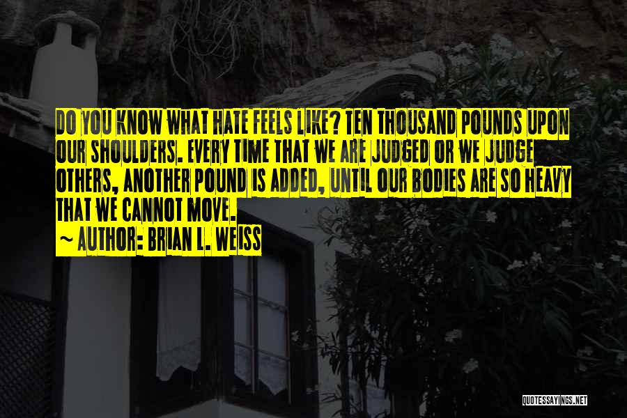 Brian L. Weiss Quotes: Do You Know What Hate Feels Like? Ten Thousand Pounds Upon Our Shoulders. Every Time That We Are Judged Or