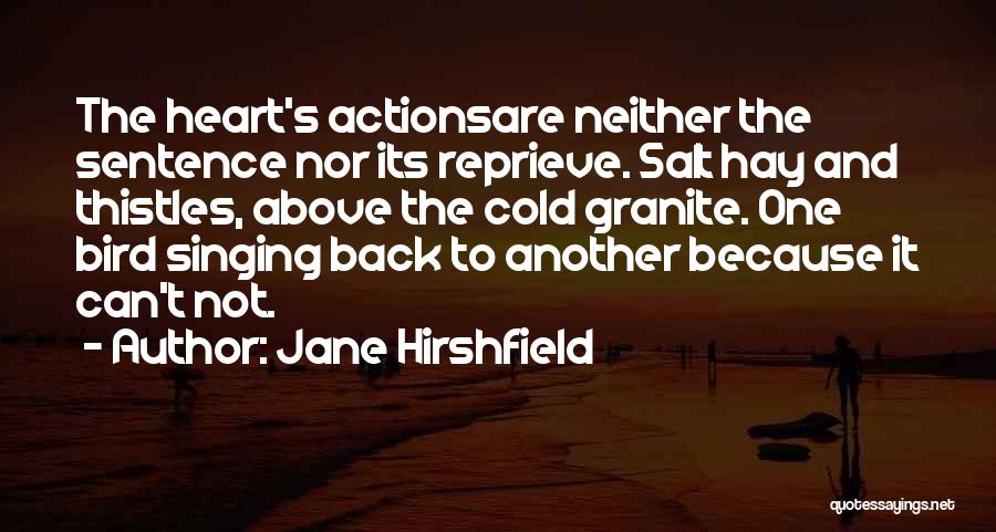 Jane Hirshfield Quotes: The Heart's Actionsare Neither The Sentence Nor Its Reprieve. Salt Hay And Thistles, Above The Cold Granite. One Bird Singing