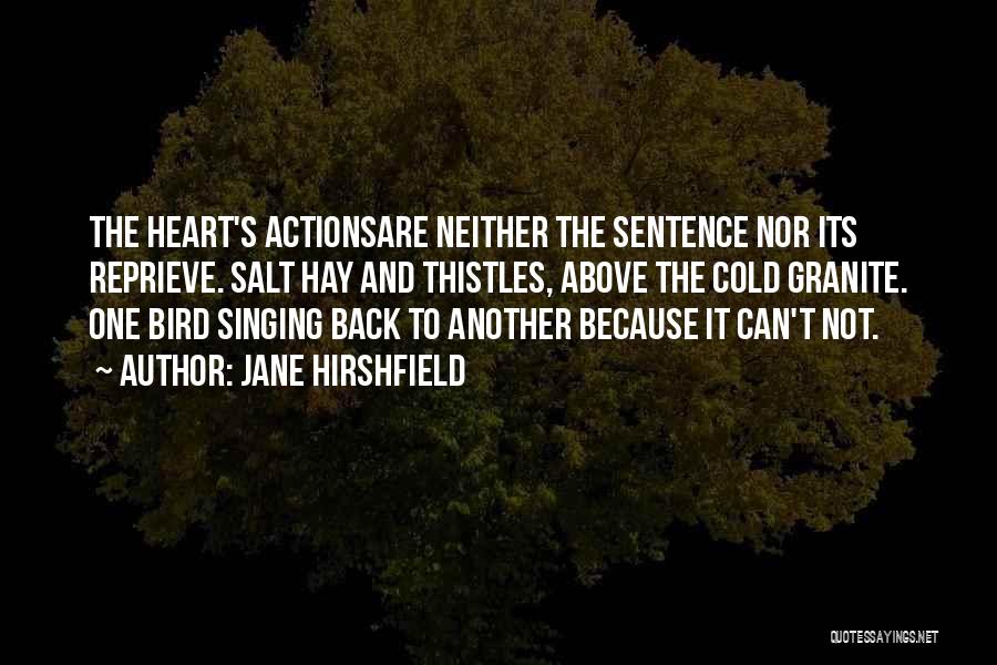 Jane Hirshfield Quotes: The Heart's Actionsare Neither The Sentence Nor Its Reprieve. Salt Hay And Thistles, Above The Cold Granite. One Bird Singing