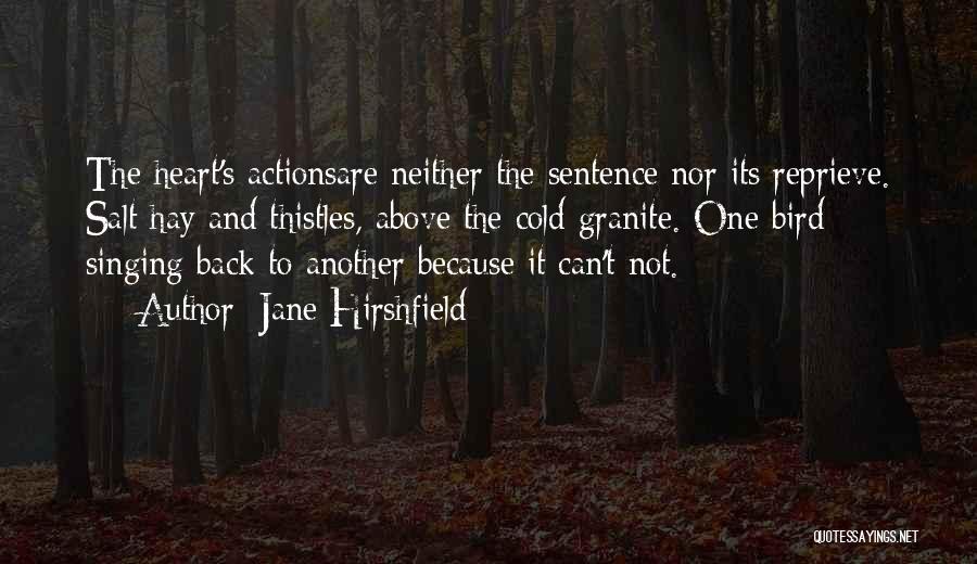 Jane Hirshfield Quotes: The Heart's Actionsare Neither The Sentence Nor Its Reprieve. Salt Hay And Thistles, Above The Cold Granite. One Bird Singing