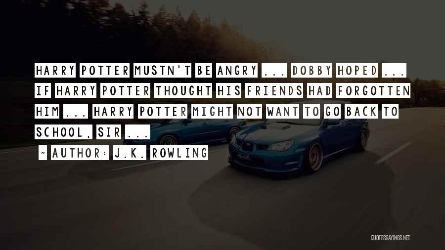 J.K. Rowling Quotes: Harry Potter Mustn't Be Angry ... Dobby Hoped ... If Harry Potter Thought His Friends Had Forgotten Him ... Harry