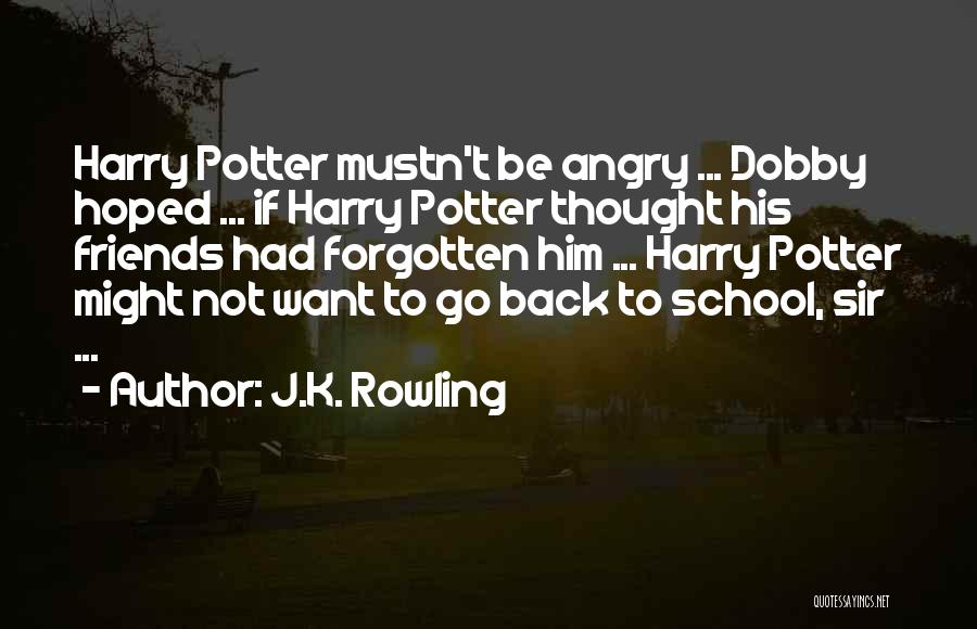 J.K. Rowling Quotes: Harry Potter Mustn't Be Angry ... Dobby Hoped ... If Harry Potter Thought His Friends Had Forgotten Him ... Harry