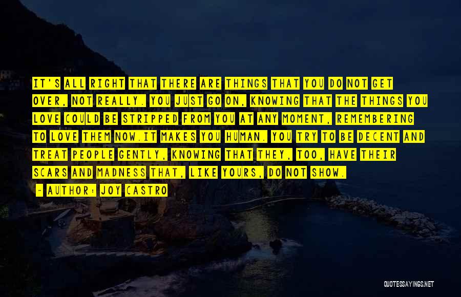 Joy Castro Quotes: It's All Right That There Are Things That You Do Not Get Over, Not Really. You Just Go On, Knowing