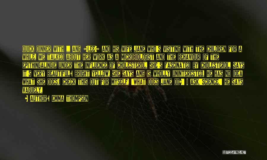 Emma Thompson Quotes: Quick Dinner With ... Ang [lee] And His Wife Jane Who's Visiting With The Children For A While. We Talked