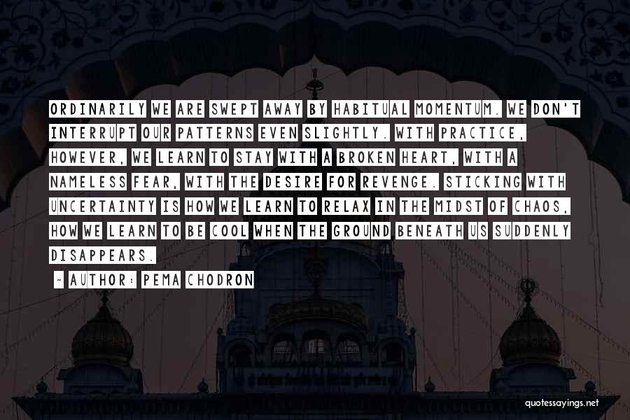 Pema Chodron Quotes: Ordinarily We Are Swept Away By Habitual Momentum. We Don't Interrupt Our Patterns Even Slightly. With Practice, However, We Learn